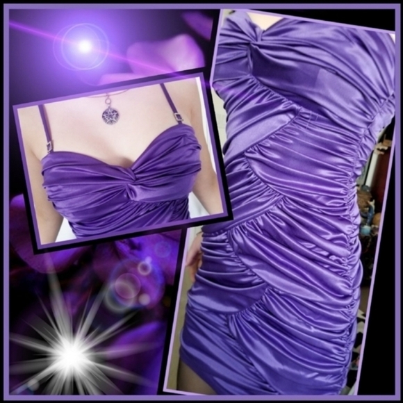 City Triangles ✦ Purple Bodycon Mini Dress ✦ Crystal Straps + Zig-Zag Cinching S - Picture 7 of 15